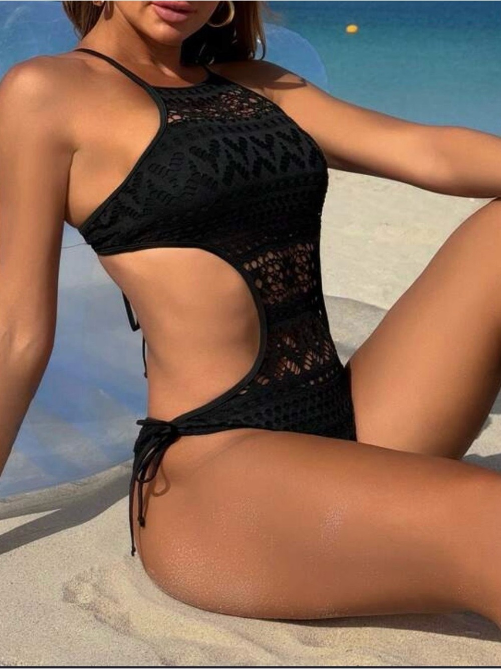 Black Crochet Cutout One-Piece Swimsuit - Women's Swimwear